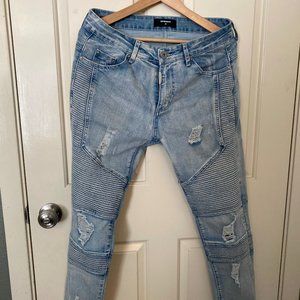 Distressed Light Wash Biker Jean Size 30